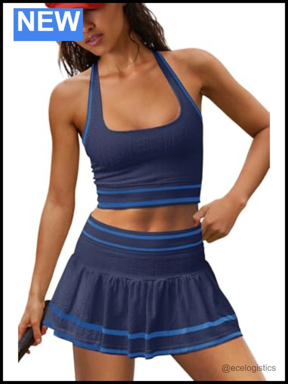 Seamless Square Neck Tank Pleated Skort Set Athletic 2-Piece